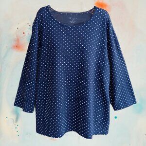 TOG Womens Top Blouse Pullover 3/4 Sleeves Navy Pola Dot Size 3X